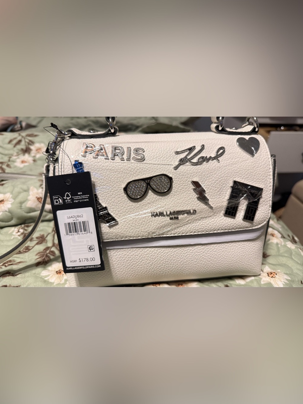 Karl Lagerfeld White Embellished Shoulder Bag